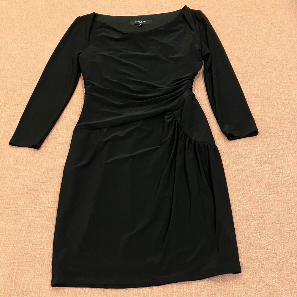 Cowl neck rushed 3/4 length Sleeve sheath Dress